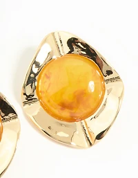 Gold Orange Opulent Statement Stud Earrings