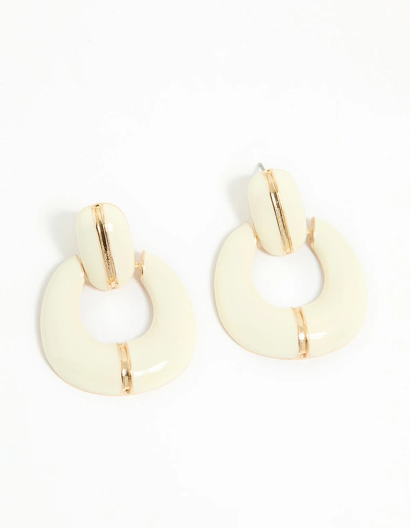 Gold White Acrylic Doorknocker Stud Earrings