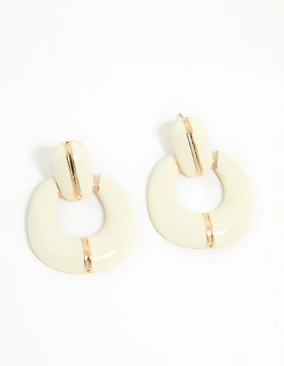 Gold White Acrylic Doorknocker Stud Earrings