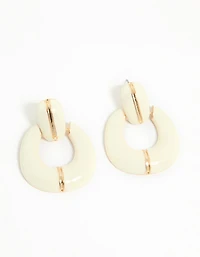 Gold White Acrylic Doorknocker Stud Earrings