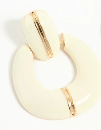 Gold White Acrylic Doorknocker Stud Earrings