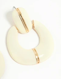 Gold White Acrylic Doorknocker Stud Earrings