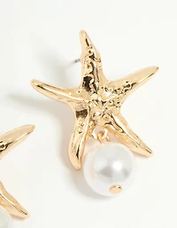Gold Pearl Starfish Drop Earrings