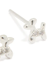 Sterling Silver Cubic Zirconia Balloon Dog Stud Earrings