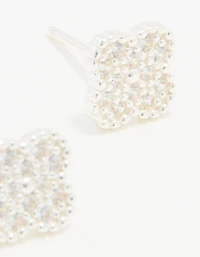 Sterling Silver Cubic Zirconia Pave Flower Stud Earrings