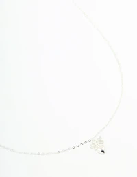 Sterling Silver Bow & Heart Drop Necklace
