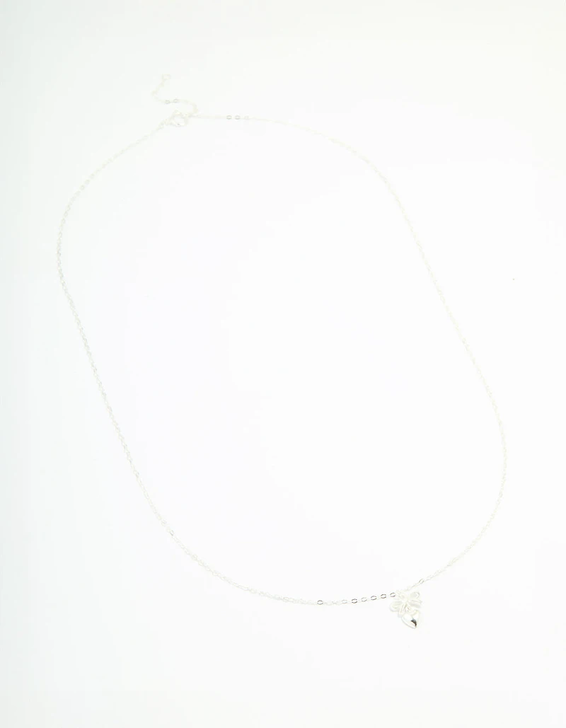 Sterling Silver Bow & Heart Drop Necklace
