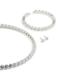 Silver Cubic Zirconia Navette Tennis Set