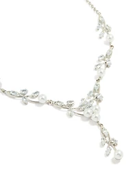 Silver Pearl Cubic Zirconia Y-Necklace