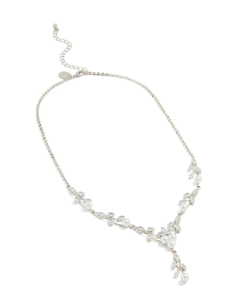 Silver Pearl Cubic Zirconia Y-Necklace