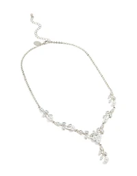 Silver Pearl Cubic Zirconia Y-Necklace
