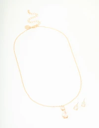 Gold Cubic Zirconia Classic Teardrop Earrings & Necklace Set