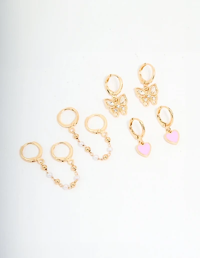 Pack de breloques dorées papillon et cœur