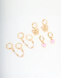 Pack de breloques dorées papillon et cœur