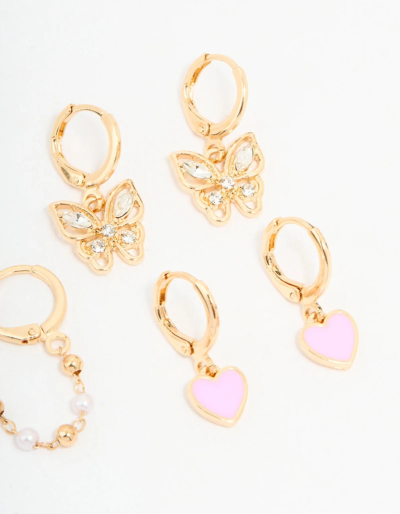 Pack de breloques dorées papillon et cœur