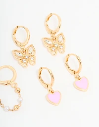 Pack de breloques dorées papillon et cœur