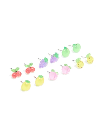 Kids Silver Juicy Fruit Stud Earrings 6-Pack