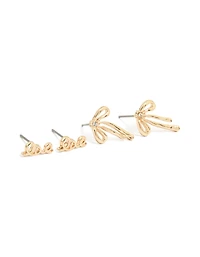 Kids Gold Love Bow & Heart Stud Earrings 6-Pack