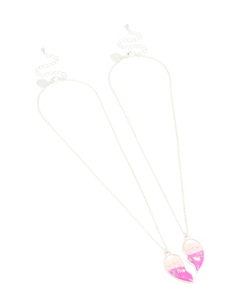 Colliers BFF en cœur pastel argenté pour enfants en paquet de 2