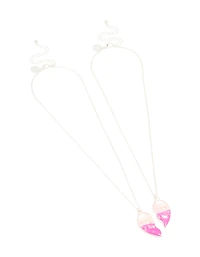 Colliers BFF en cœur pastel argenté pour enfants en paquet de 2
