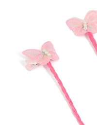 Kids Pink Faux Hair Fabric Butterfly Clips 2-Pack