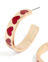 Gold Heart Print Hoop Earrings