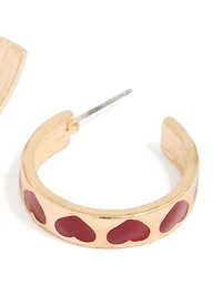 Gold Heart Print Hoop Earrings