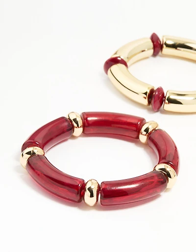 Bracelets stretch Gold Red 3-pack