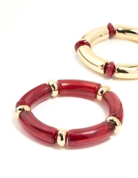 Bracelets stretch Gold Red 3-pack