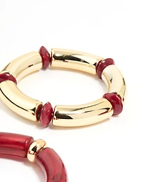 Bracelets stretch Gold Red 3-pack
