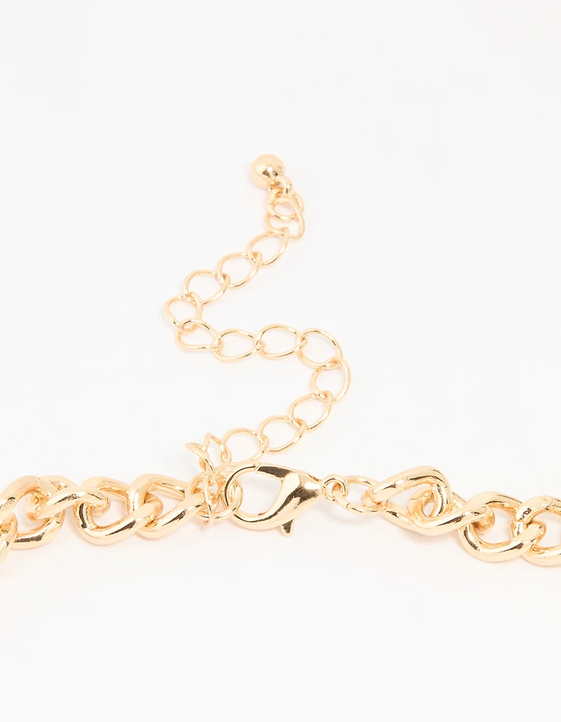 Gold Pearl Chain Layered Statement Necklace