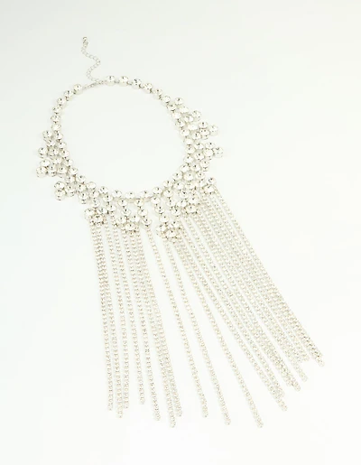 Silver Diamante Fringe Large Necklace