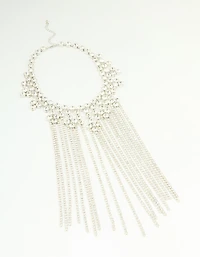 Silver Diamante Fringe Large Necklace