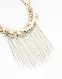 Mixed Metal Pearl Chain Fringe Necklace