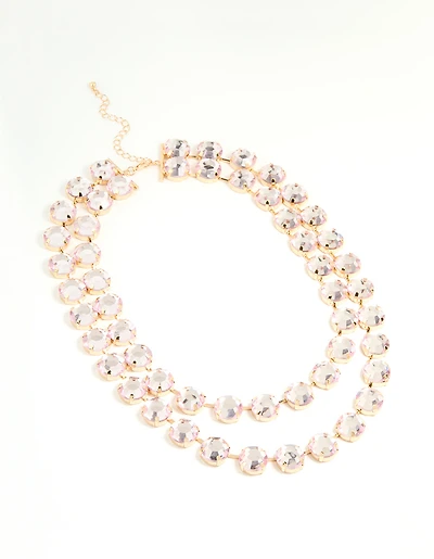 Gold Pink Diamante Statement Necklace