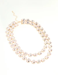Gold Pink Diamante Statement Necklace