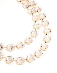 Gold Pink Diamante Statement Necklace