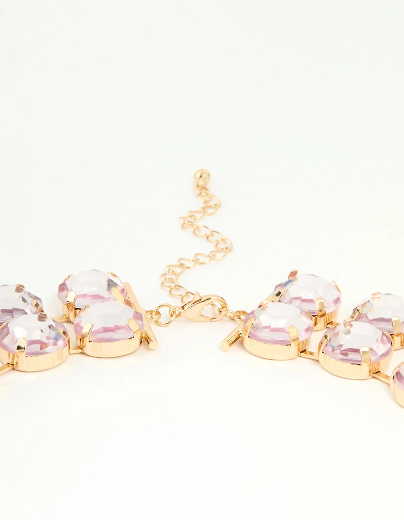 Gold Pink Diamante Statement Necklace
