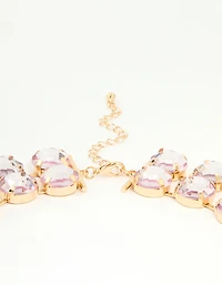 Gold Pink Diamante Statement Necklace
