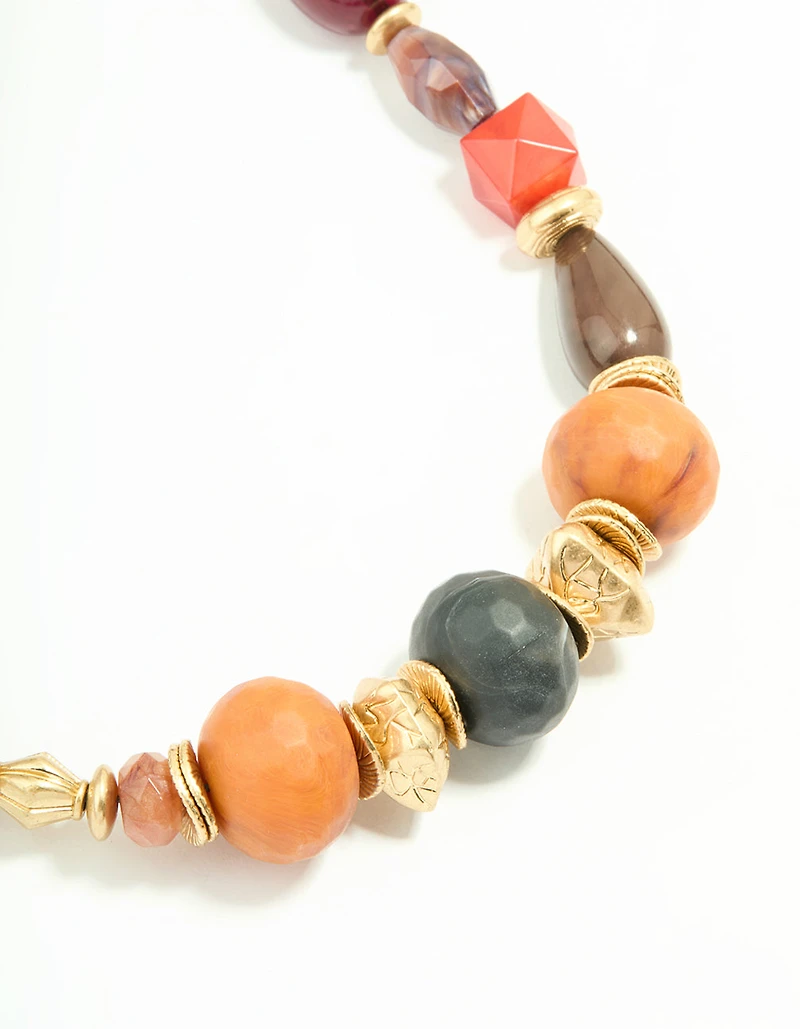Worn Gold Multicoloured Beaded Layered Long Necklace