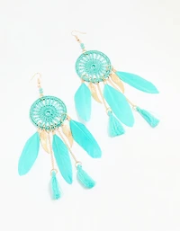 Blue Feather Dreamcatcher Drop Earrings