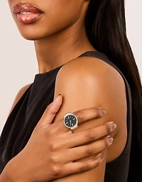 Silver Black Statement Watch Ring