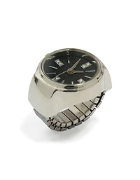 Silver Black Statement Watch Ring