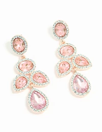 Rose Gold Pink Diamante Opulent Drop Earrings