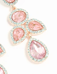 Rose Gold Pink Diamante Opulent Drop Earrings