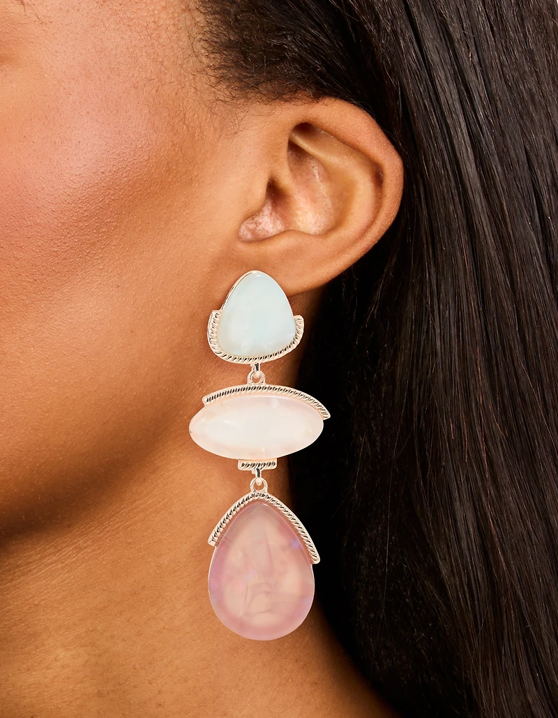Rose Gold Multicoloured Stone Drop Earrings