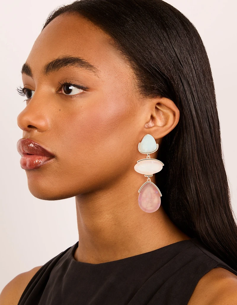 Rose Gold Multicoloured Stone Drop Earrings