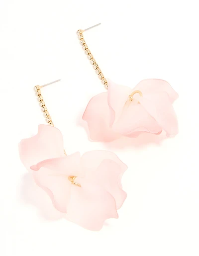 Rose Gold Pink Blooming Flower Drop Earrings