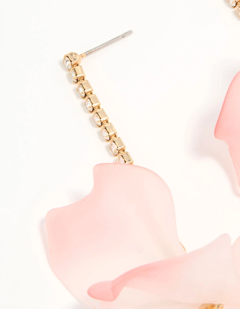 Rose Gold Pink Blooming Flower Drop Earrings