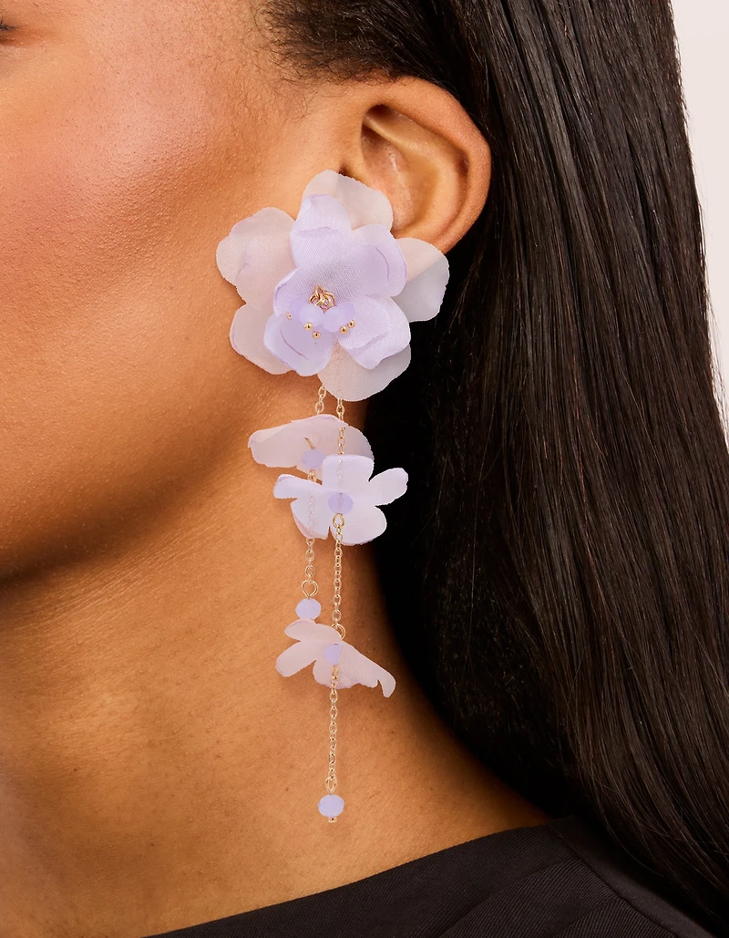 Boucles d’oreilles en pétale de fleurs éthérées lilas dorées